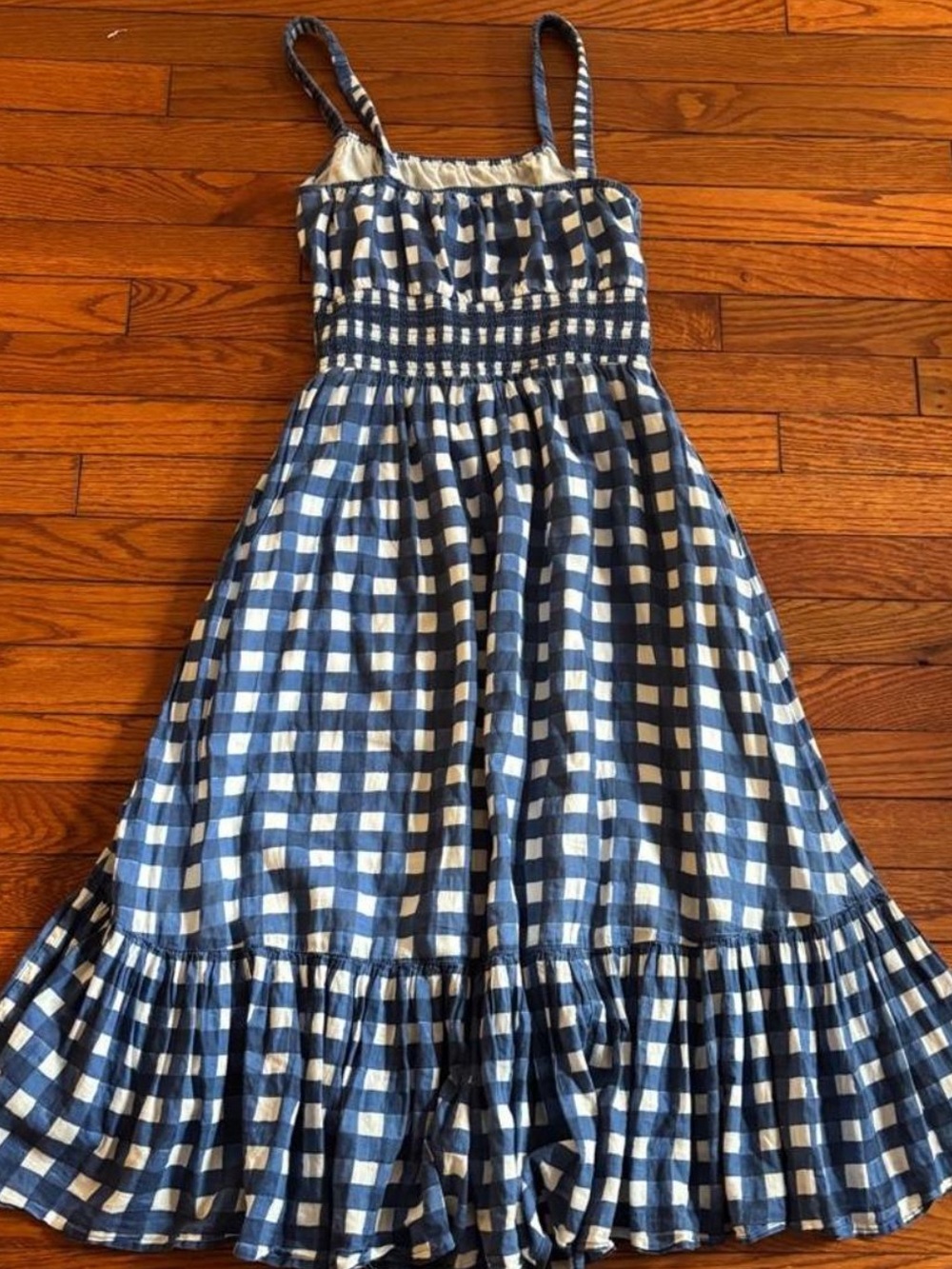 SOLD | Blue and White Gingham Sundress with Ruffle Hem - Picture 2 of 4